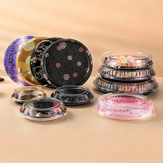 Kunststoff-Sushi-Tablett, Einwegbehälter, zum Mitnehmen, wiederverwendbares Sushi-Kunststoff-Tablett, transparentes, vakuumgeformtes Kunststoff-Tablett mit Blisterdeckel